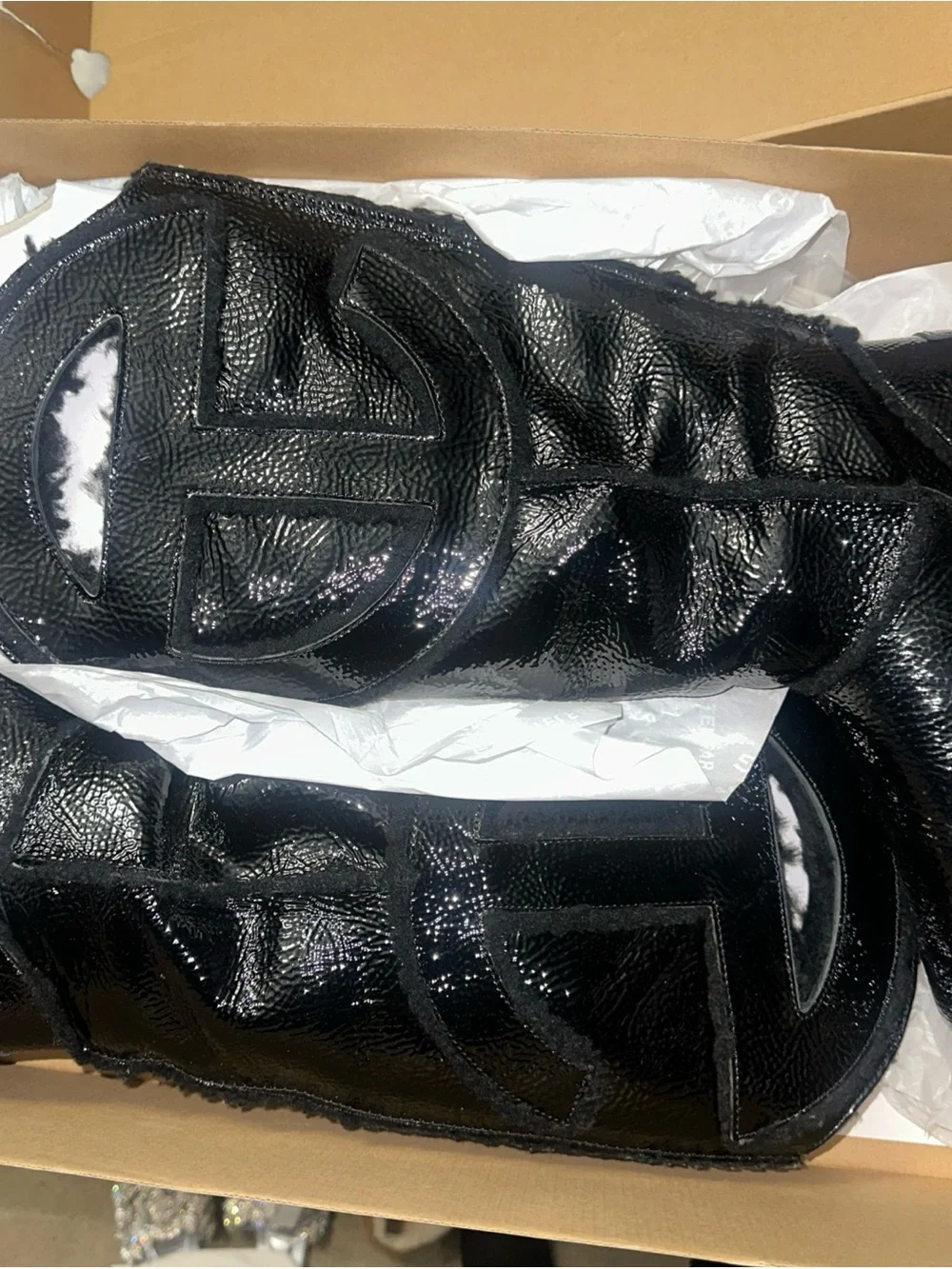 UGG/Telfar Black Patent Leather Boots